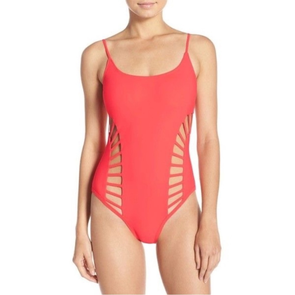 OBO. Red Carter Side Cut Out One-Piece Swimsuit. Size L. Color: Bittersweet.